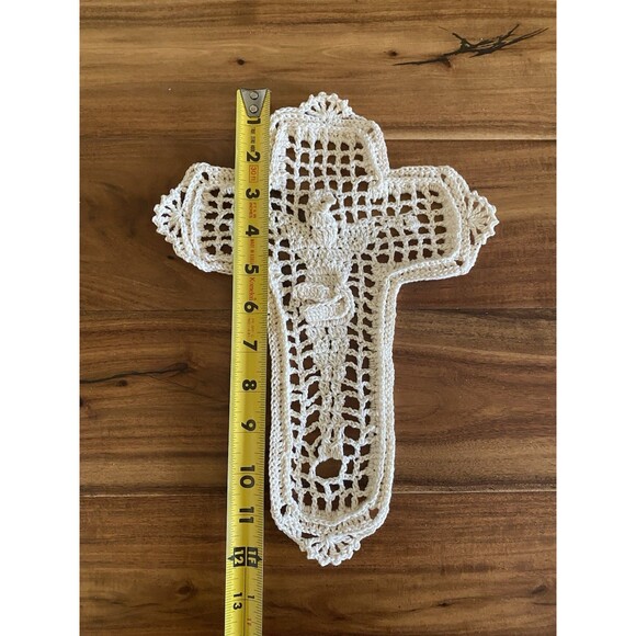 Rare Handmade Crocheted 3D The Cross Doily Filet 100% Cotton Ecru - Picture 4 of 5